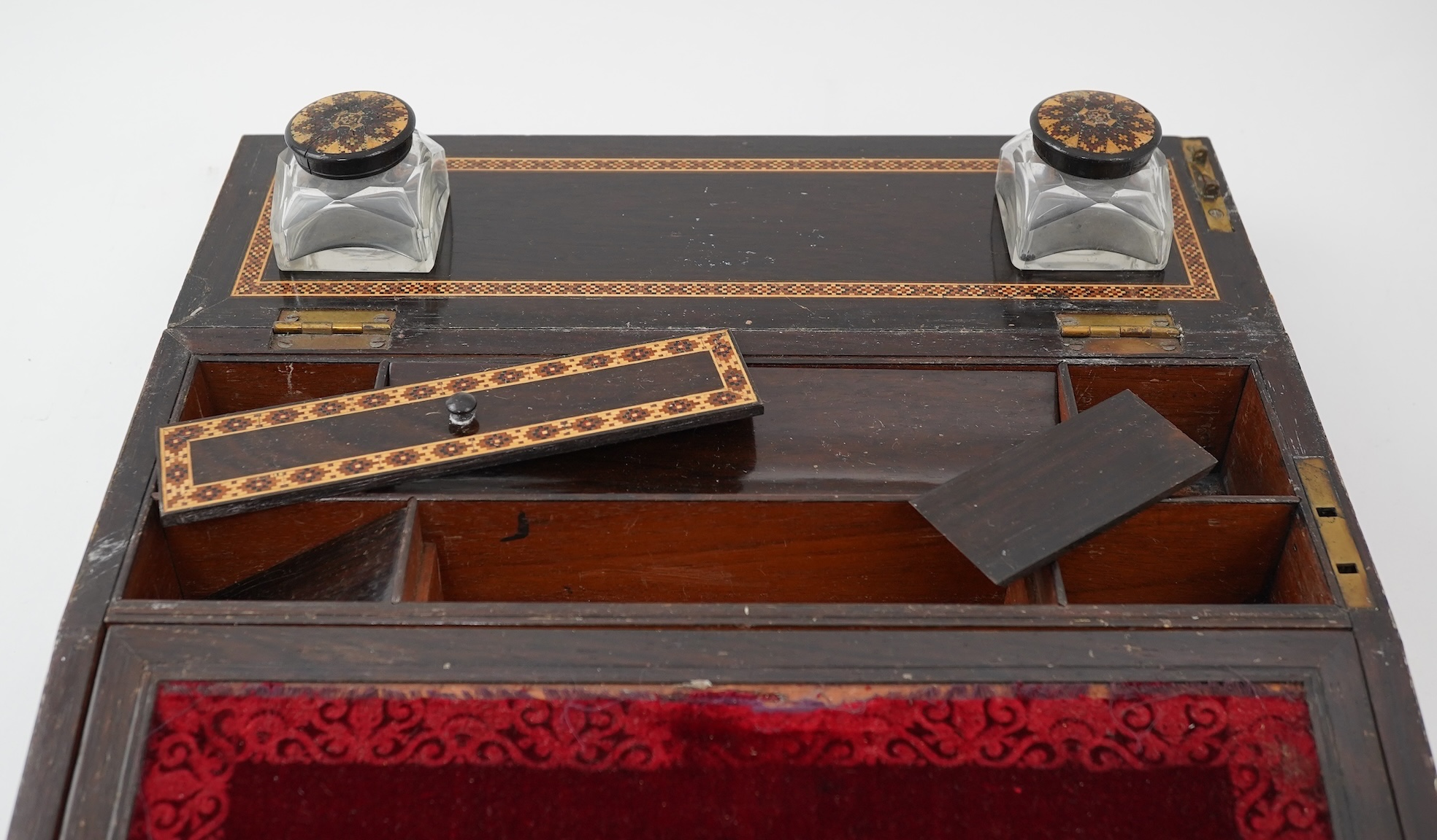 A Tunbridge ware rosewood writing slope, mid 19th century